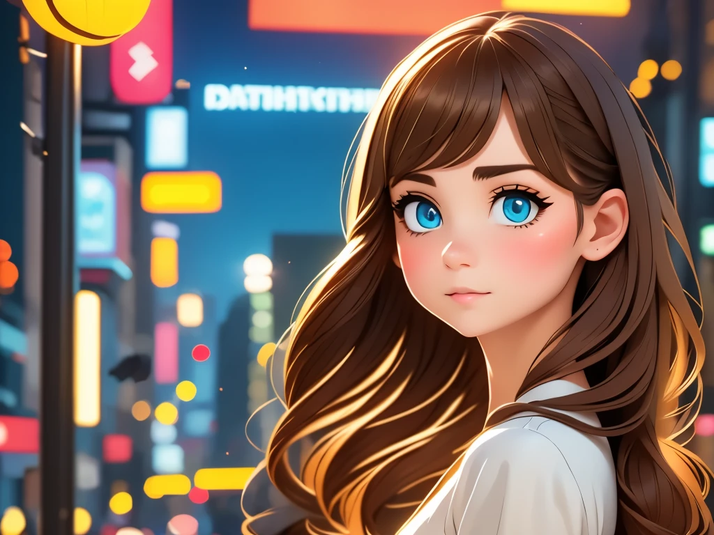 best quality,ultra-detailed,realistic,photorealistic:1.37,portrait,painting,beautiful detailed eyes,beautiful detailed lips,extremely detailed face,long eyelashes,1girl,walking on the street,cityscape,Godzilla in the background,Japanese culture,neon lights,nighttime view,warm color palette,soft lighting,depth of field,modern architecture,strong contrast,impressive scale,emerging shadows,fluid brushstrokes,brush textures.