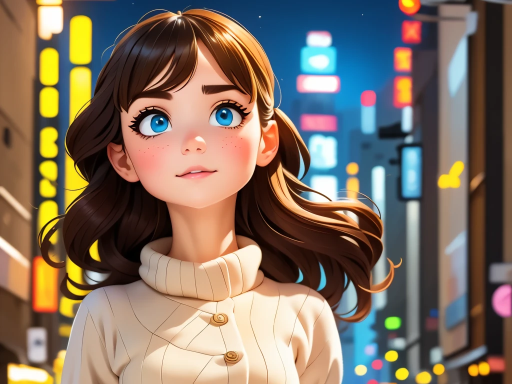 best quality,ultra-detailed,realistic,photorealistic:1.37,portrait,painting,beautiful detailed eyes,beautiful detailed lips,extremely detailed face,long eyelashes,1girl,walking on the street,cityscape,Godzilla in the background,Japanese culture,neon lights,nighttime view,warm color palette,soft lighting,depth of field,modern architecture,strong contrast,impressive scale,emerging shadows,fluid brushstrokes,brush textures.