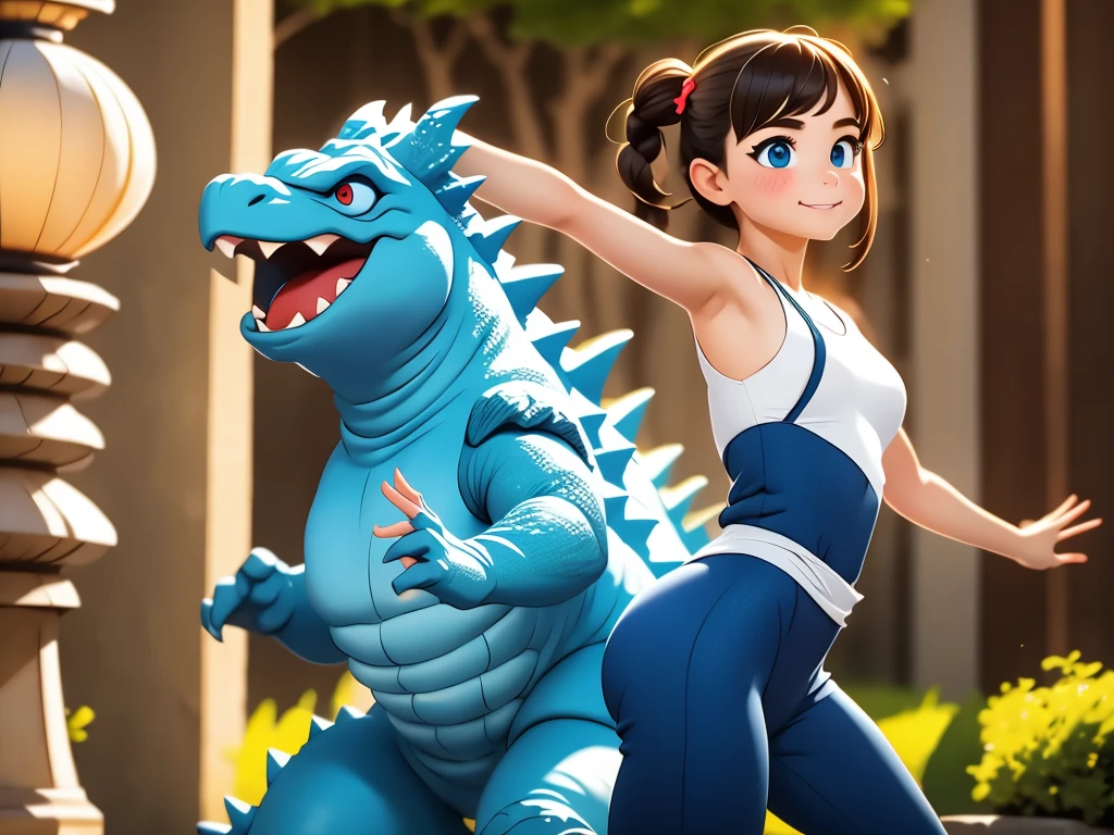 Girl dancing with Godzilla