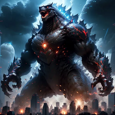 godzilla roars,frustrated,ashenvy,genre:action,monster movie,best quality,ultra-detailed,realistic:1.37,tokyo,mass destruction,d...