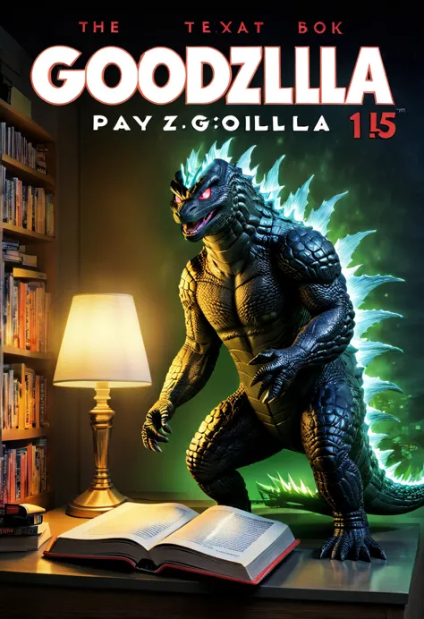 close-up, ((creates a book with the cover of Godzilla:1.5, and a text that says (Godzilla:1.5))), pay attention to the book, whi...