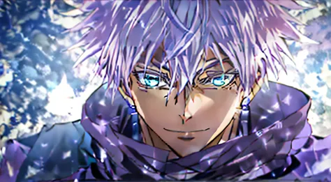 anime character with blue eyes and white hair in a purple outfit, killer zoldyck portrait, killer zoldyck, killer zoldyck black ...