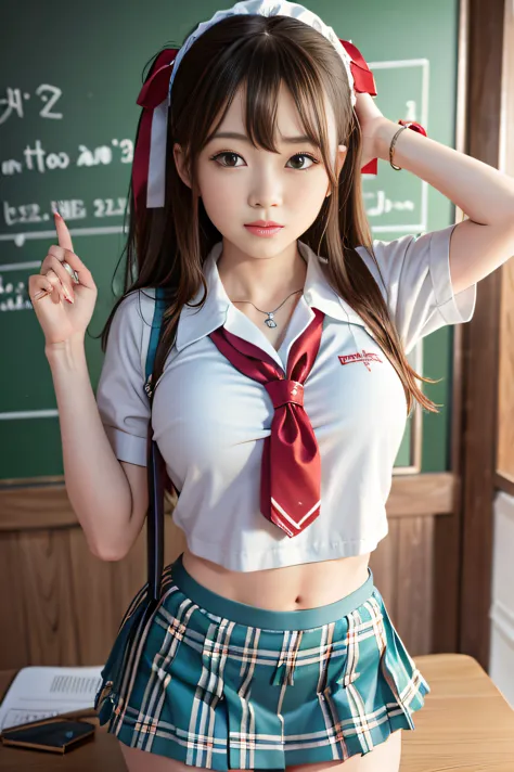 arafed asian woman, waifu, bending on teacher desk, miniskirt, christmas decorations in the classroom, sexy uniform, in a school...