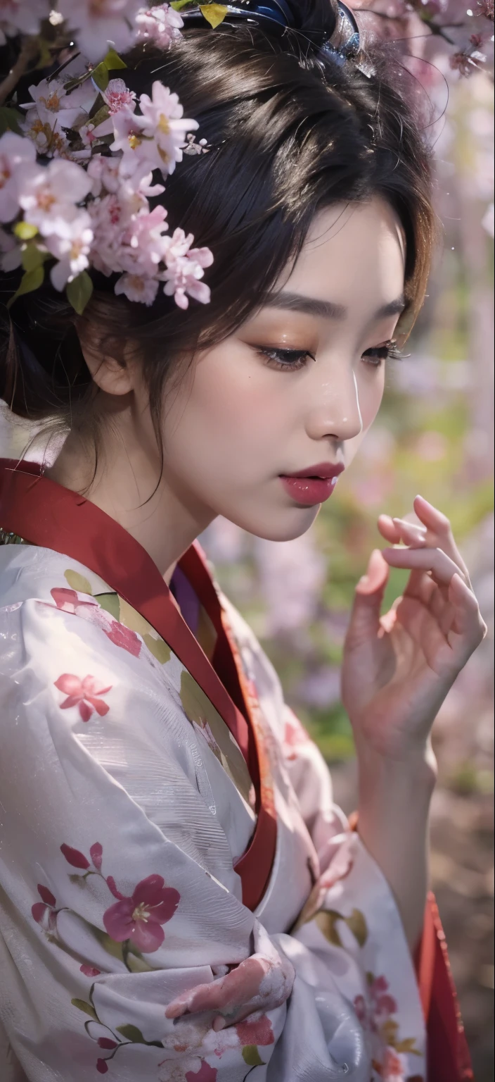 ((японка, с завязанными глазами:2,0)) , Geisha au Japon avec un bandeau Фиолетовый Красный、Элегантность в изысканном саду. У нее красивые нежные глаза и губы，яt goes well with her face.... яes geishas portent des kimonos traditionnels de couleur Фиолетовый Красный et bordeaux, со сложными узорами и рисунками. о&#39;Яркие цветущие вишневые деревья и тихие пруды с карпами.. Сцена была нарисована с использованием Blend&#39;яllustration and photo realism, Ультрадетализированные мазки и четкость, яркие цвета. я'éclairage souligne les traits élégants de la geisha, Пусть ее фарфоровая кожа излучает мягкое сияние. я&#39;работа&#39;искусство высочайшего качества, Разрешение 4K или 8K, Демонстрируем замысловатые детали костюмов гейш., Вишневое дерево, И блестящая чешуя карпа. яa palette de couleurs globale est une combinaison de nuances traditionnelles du Japon, Фиолетовый Красный , румяна, и т. д...., Черная персона, и тонкие золотые акценты, Очень цветущие вишневые деревья. яa fusion des traditions anciennes et des fleurs de Вишневое дерево ,Весна в Японии、создавать очаровательный, Готовить&#39;Визуально яркая работа.（плечи обнажены）, высокомерный的空气, высокомерный,яa poitrine est visible、Вы можете увидеть долину、виден、голые плечи、(кружевное ожерелье:1,2),грудь обнажена、(Стиль с открытыми плечами) ,Фиолетовая кружевная маска для глаз, ruban Фиолетовый Красный qui cache les yeux