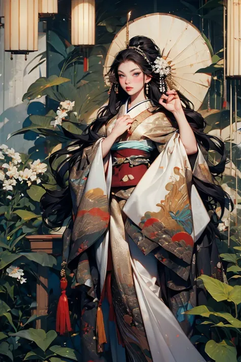 umalinda warrior sexy, pretty face, delicious company, alluring figure, wearing a sexy open kimono. the artwork is created in a ...