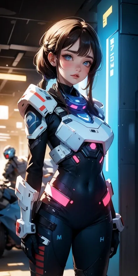 masterpiece,  best quality, , (solo), 1girl, look up, dim light, , Horizon_(apex legends), goggles, blue eyes, brown hair, gaunt...