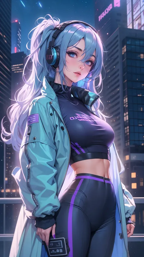 1 girl, silver light blue hair, gradient purple hair ends, super long hair, technical clothing masterpiece, actual, dark purple ...