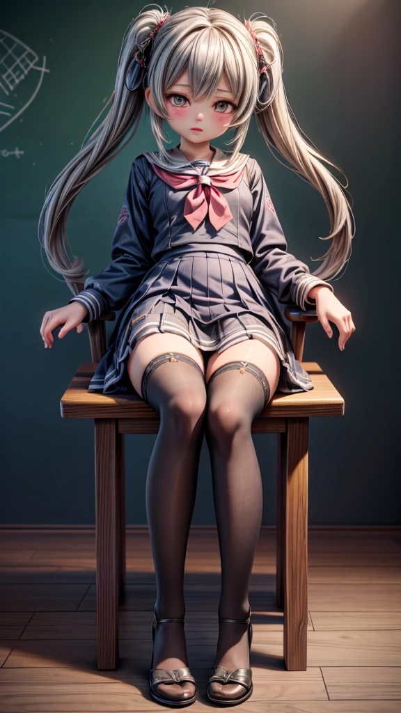 There was a woman with her feet on a chair，detailed digital anime art，8K high quality detail art，smooth anime cg art，Trends on CGSTATION，surreal school girl，Detailed legs，giantess art，surreal school girl