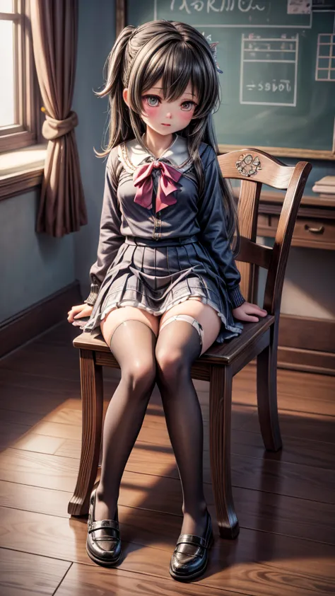 There was a woman with her feet on a chair，detailed digital anime art，8K high quality detail art，smooth anime cg art，Trends on C...