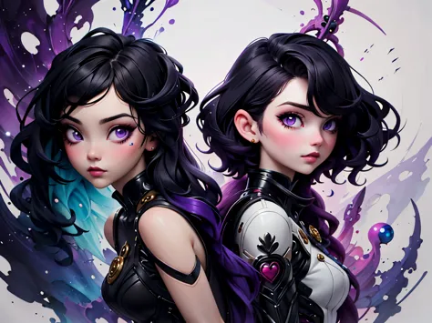 Arav woman with long black hair and purple eyes, Natalie Chao Tom Bagshaw, Cute face. dark fantasy, Tom Bagshaw art style, in th...