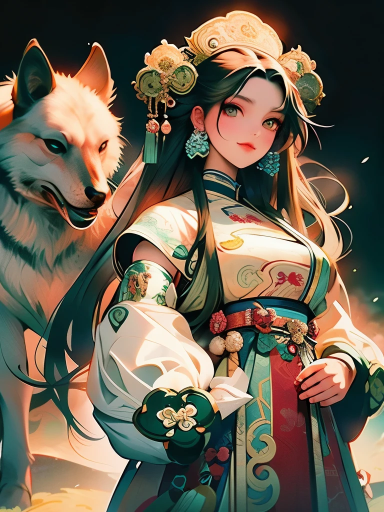 Chica anime con un lobo y una flor en la mano - SeaArt AI