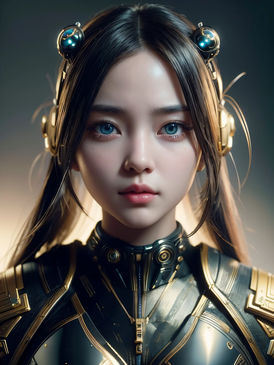 (high quality), (masterpiece), (detailed), 8K, Hyper-realistic portrayal of a futuristic (1girl1.2), Japanese character. Meticulous details bring the character to life in this visually stunning composition, showcasing the seamless blend of tradition and innovation. Trending on Artstation.