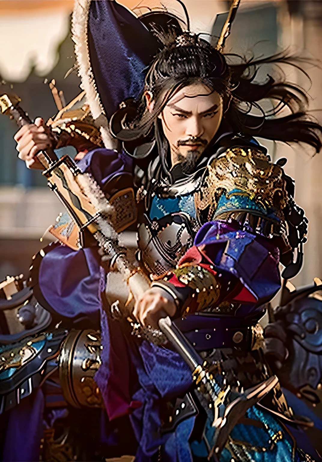 One wearing armor、Close-up of man holding sword, Guan yu, bian lian, , Photo , feng shu, Inspired by Li Kan, Mongol, Inspired by Hu Zaobin, hua cheng, Yang Qi, Inspired by Huang Shen, Chinese warrior, Inspired by Wu Bin, zhao yun, liang xing