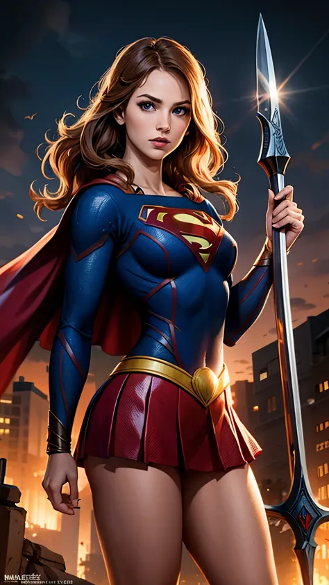 Supergirl,  suit preta, em um reino medieval, espadas, escudo, capacete viking 