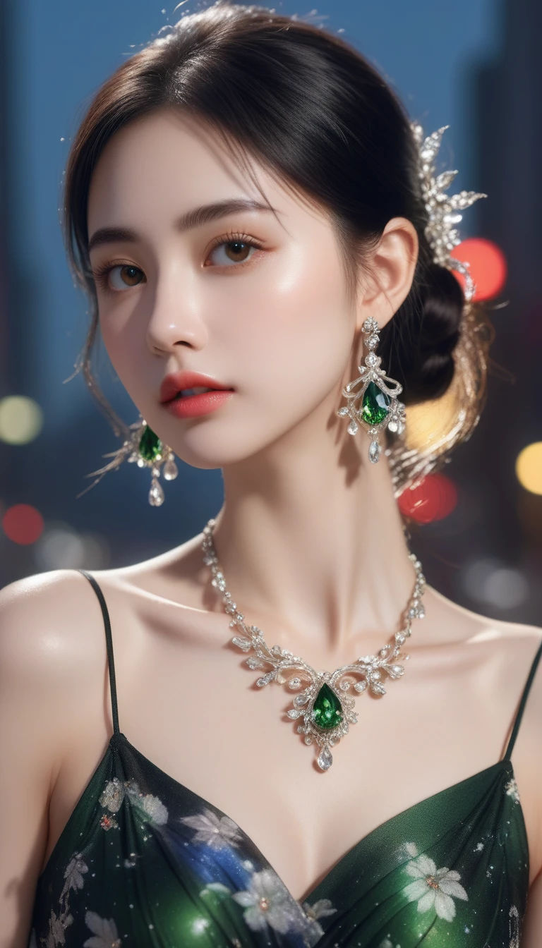 (8k、top-quality、​masterpiece:1.2)、((addielyn, Wearing glass, Black hair)), Random posture, (An extremely delicate and Beautiful work), (masutepiece), 1girl in, Highly detailed elegant wedding dresses, tiarra, Highly detailed, ponytail contorted, Charming expression, Beautiful and clear eyes, green eye pupil, delicate necklaces, Delicate earrings background blurred, extreme detail description, Beautiful, Charming, Ultra-fine painting, Delicate face, Delicate figure, thin clavicle, Lovely lips, soft behind, mix4,(8K, Raw photo, Best Quality, masutepiece:1.2), (Realistic, photo-Realistic:1.37),1girl in,Cute,Cityscape, Night, Rain, Wet, Professional Lighting, Photon mapping, Radio City, Physically-based rendering, above waist,