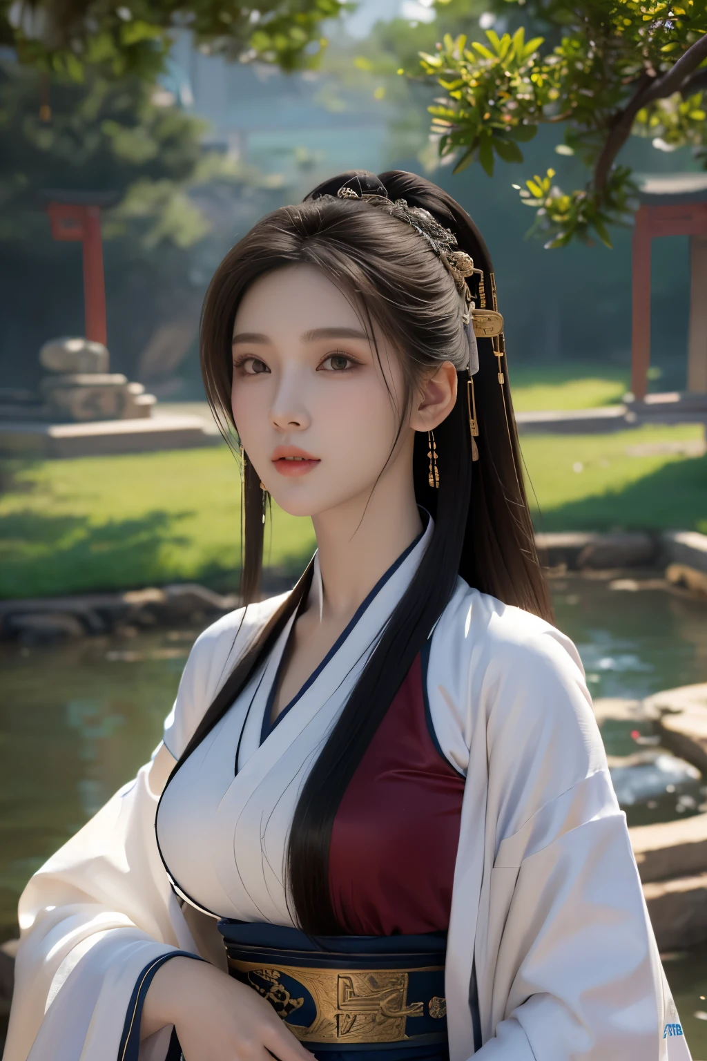 Game art，The best picture quality，Highest resolution，8K，(A bust photograph)，(Portrait)，(Head close-up)，(Rule of thirds)，Unreal Engine 5 rendering works， (The Girl of the Future)，(Female Warrior)， 
20-year-old girl，(The generals of ancient China)，An eye rich in detail，(Big breasts)，Elegant and noble，indifferent，brave，
(Wearing ancient Chinese cloth，Chinese Hanfu，Costumes of the Tang Dynasty，Costumes are rich in detail，Simple shades)，Chinese characters，fantasy style，
photo poses，wild background，Movie lights，Ray tracing，Game CG，((3D Unreal Engine))，OC rendering reflection pattern