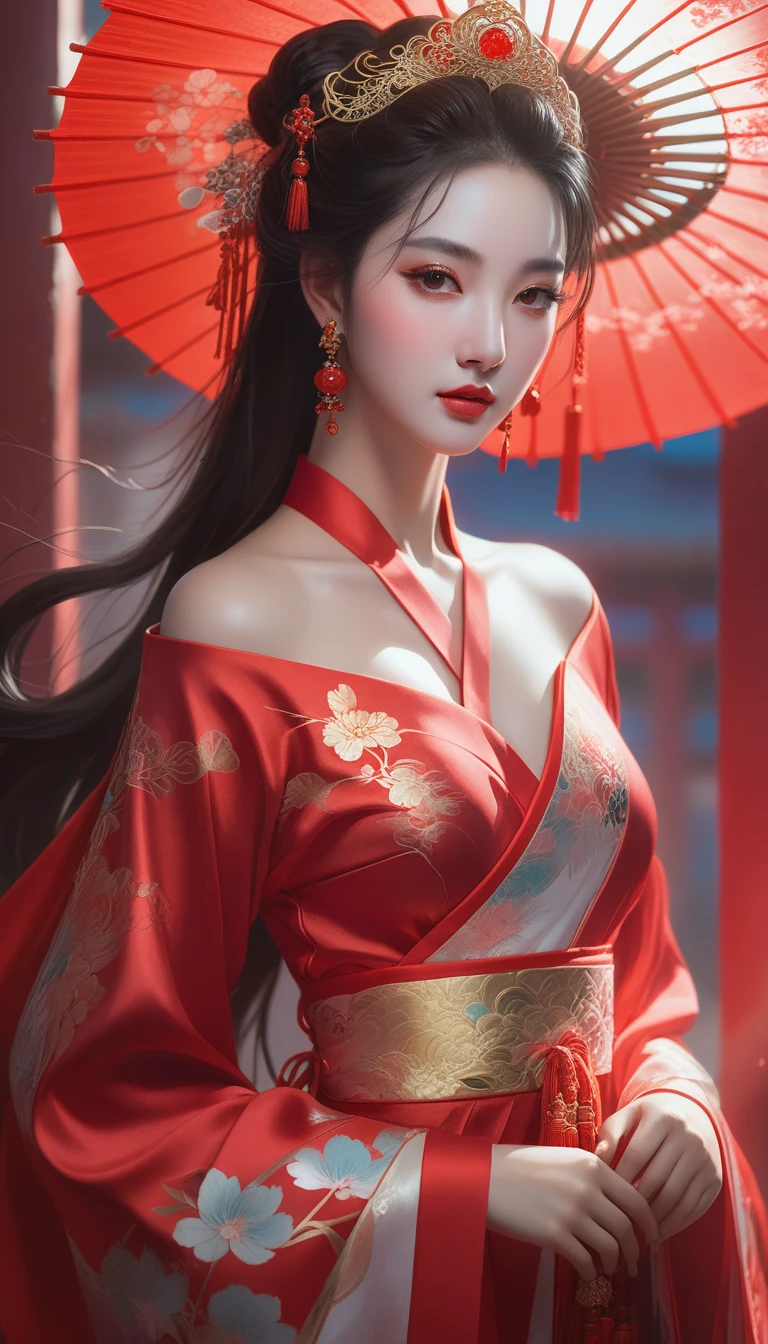 a close up of a woman wearing a red dress and a tia, palace ， a girl in hanfu, ((a beautiful fantasy empress)), a beautiful fantasy empress, beautiful character painting, guweiz, artwork in the style of guweiz, chinese style, trending on cgstation, ancient chinese princess, inspired by Lan Ying, chinese princess