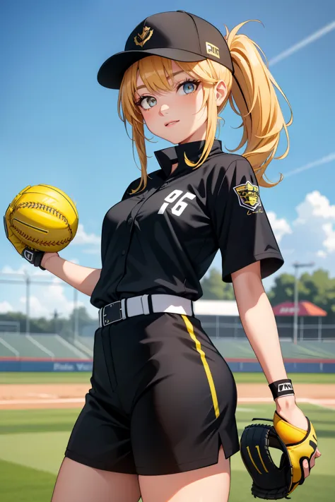 high quality,hd,16k,sharp lines,1 girl,Women's Softball Players ,pitcher,windmill,Yellow ball,cute face, small breasts, beautifu...