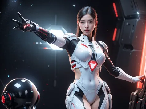 (Raw photo, highest quality), (realistic, Photoreal:1.3), 1 girl、realisticbody、Pleiades space warrior、white and red battle suit ...