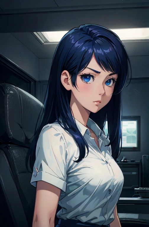 Anime girl with blue eyes and long black hair in a white shirt, detailed digital anime art, Drawn by Anime Painter., realistic anime style, portrait anime space cadet girl, гладкое аниме cg art, digital anime illustration, digital anime art, extremely detailed art germ, portrait anime girl, realistic anime style, attractive anime girl, seductive anime girl