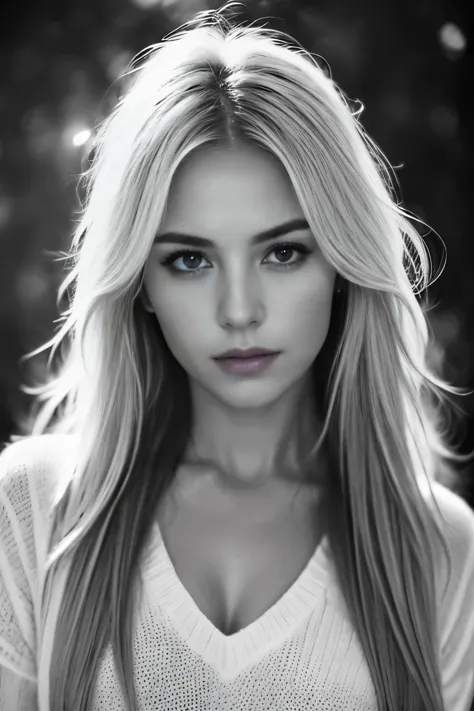 beautiful russian woman, 1 person, blonde, straight hair, (facing forward), photorealistic, light knit v-neck shirt, Raw photo, ...