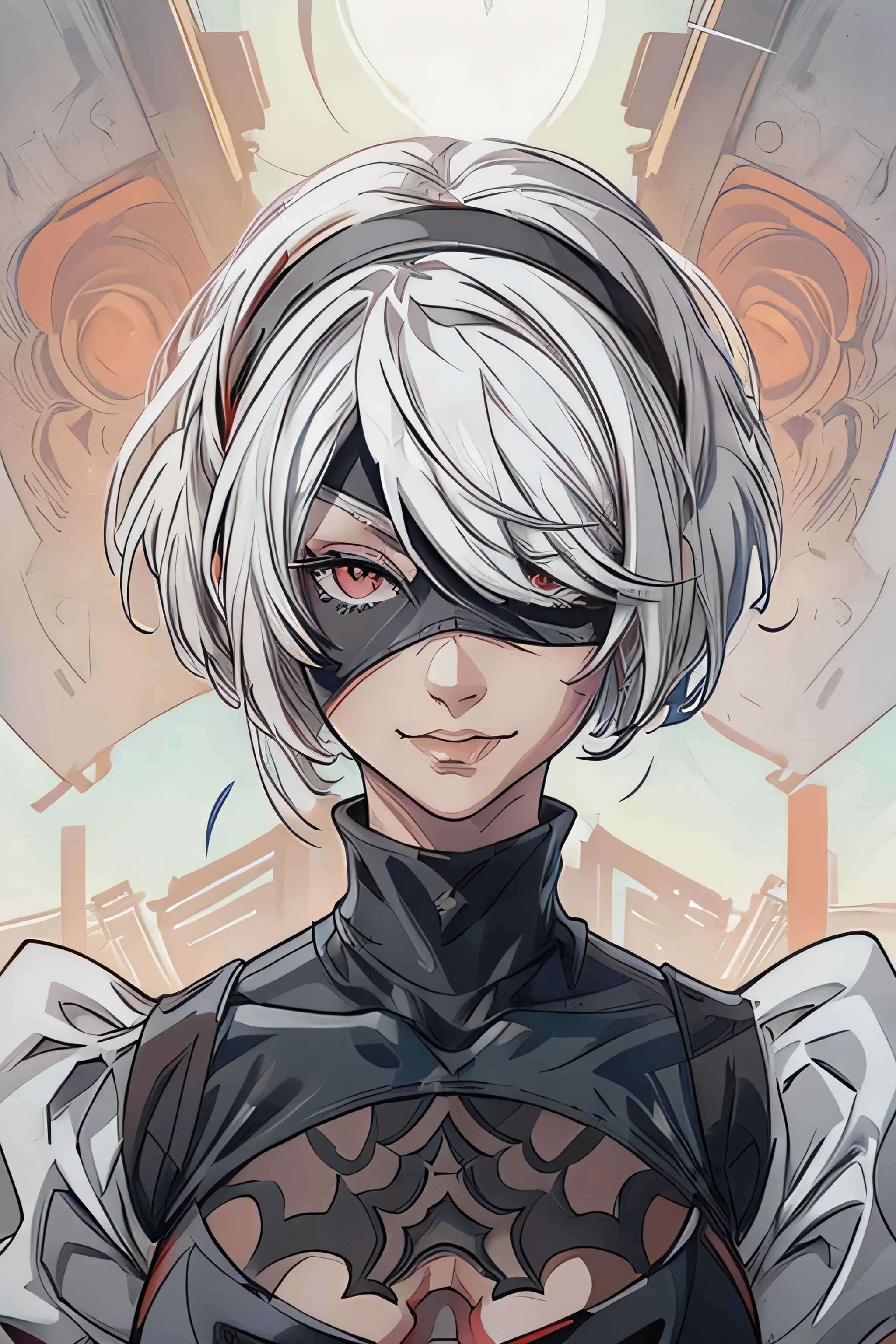 A close up of a person with a white hair and a black outfit - SeaArt AI