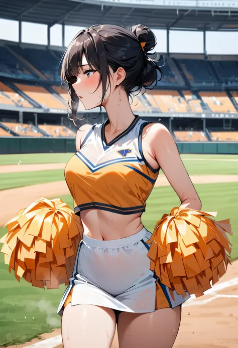 (masterpiece, best quality:1.2), 1 girl, alone , sexy ,  (a cheerleader uniform) , (cowboy shot) , black hair ,  (white sports b...