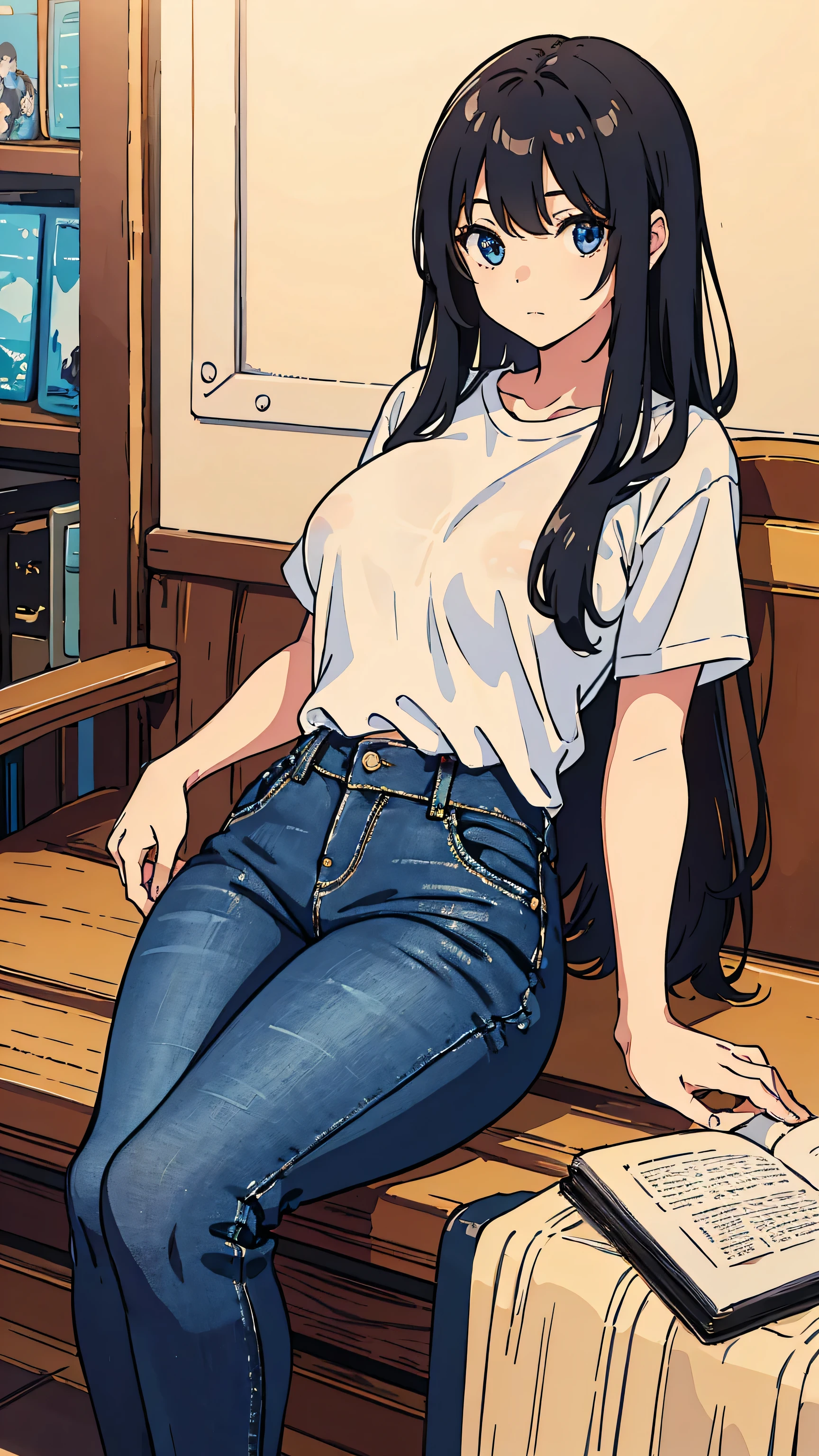 Anime girl sitting on a bench with a book in her lap - SeaArt AI