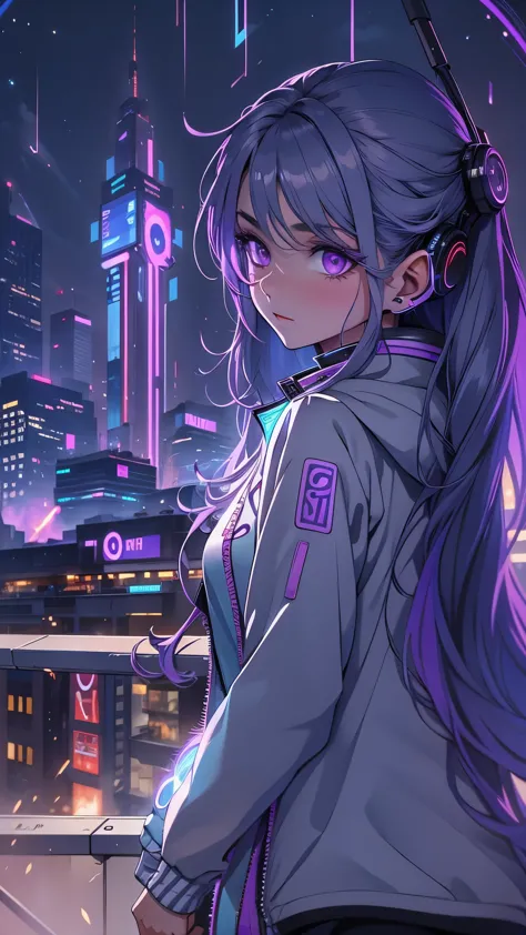 1 girl, Silver light blue hair, Gradient purple hair tail, Extra-long hair, Technical clothing masterpieces, actual, Dark purple...