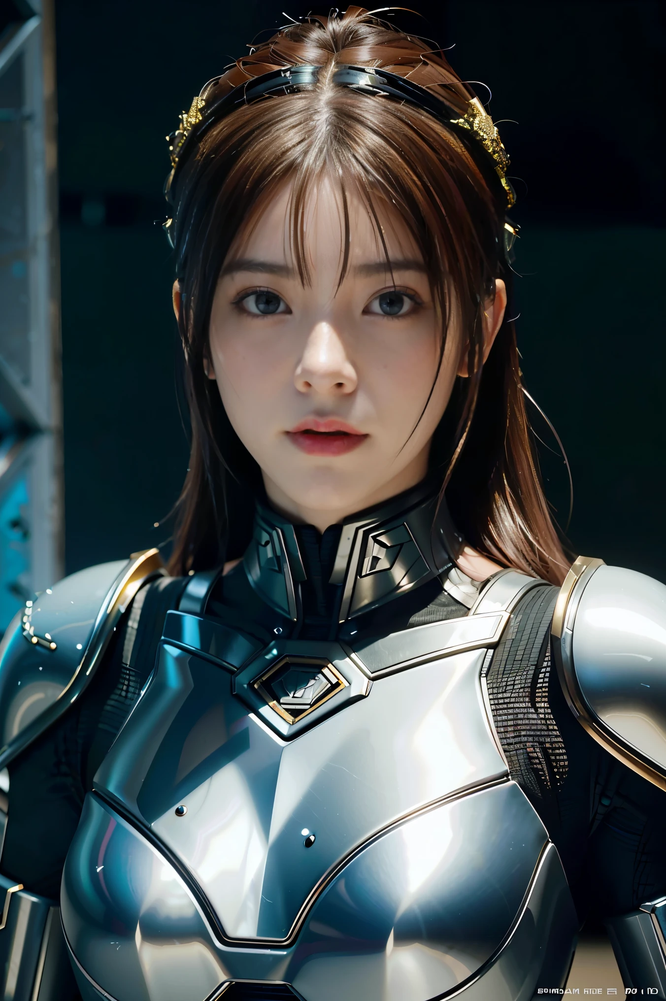 Game art，The best picture quality，Highest resolution，8K，(A bust photograph)，(A bust:1.5)，(Portrait)，(Head close-up)，(Rule of thirds)，Unreal Engine 5 rendering works， (The Girl of the Future)，(Female Warrior)， 
20-year-old girl，An eye rich in detail，(Big breasts)，Elegant and noble，indifferent，brave，
(Future style combat suit combining the characteristics of ancient armor，Ancient runes of light，Combat accessories with rich detailetallic luster)，Future police，cyberpunk characters，

photo poses，simple background，Movie lights，Ray tracing，Game CG，((3D Unreal Engine))，OC rendering reflection pattern