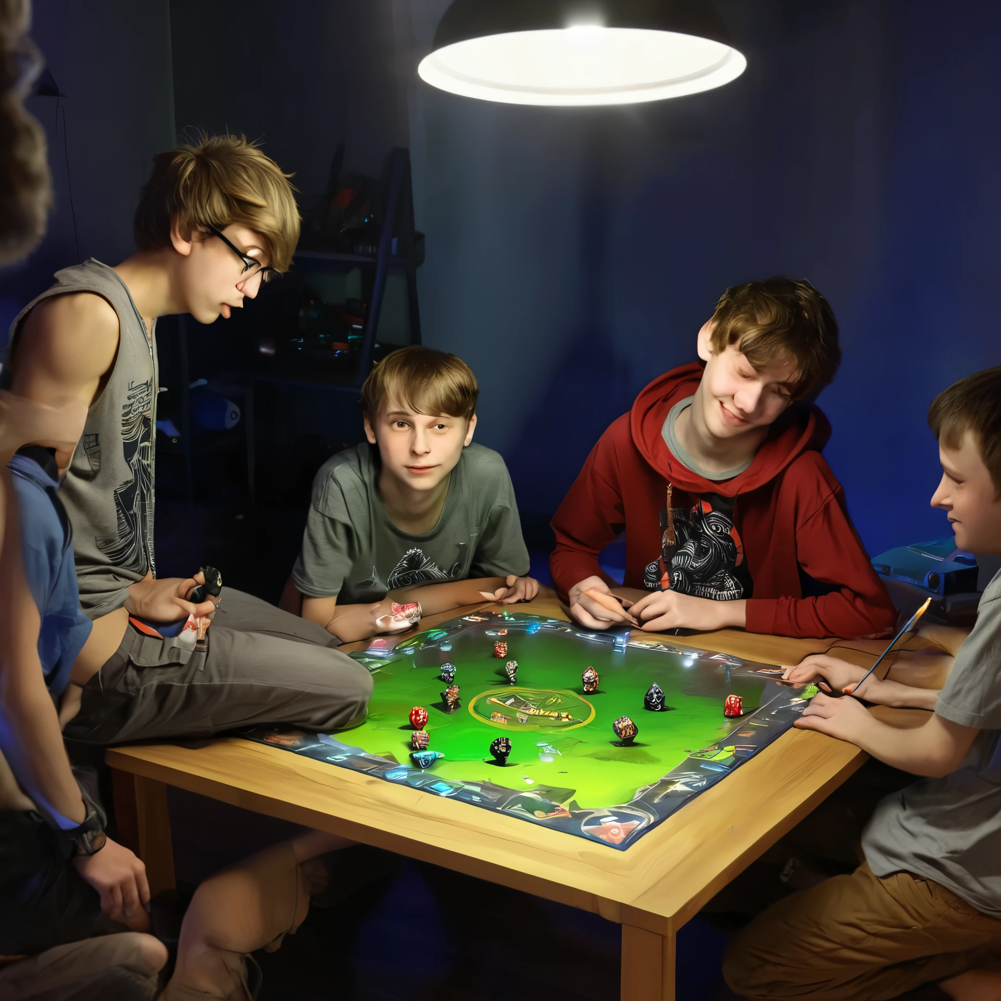 Several young boys are playing a board game together at a table - SeaArt AI