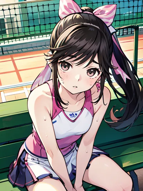 Super Detailed Game CG, (High resolution:1.1),(absurd:1.1), anime, Tennis court、pretty girl, 1 girl, takane manaka, small breast...