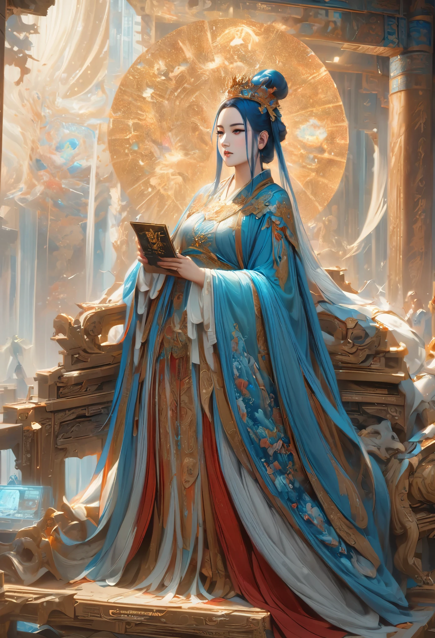 Il y a une femme aux cheveux bleus, Art de style Guweiz, guweiz, belle peinture de figurines, Guweiz dans Artstation Pixiv, Guweiz dans Pixiv ArtStation, superbes portraits de visages d&#39;anime, bel art numérique, Loterie WLOP Ross, chef-d&#39;œuvre de Guweiz, Art d&#39;animation numérique détaillé  