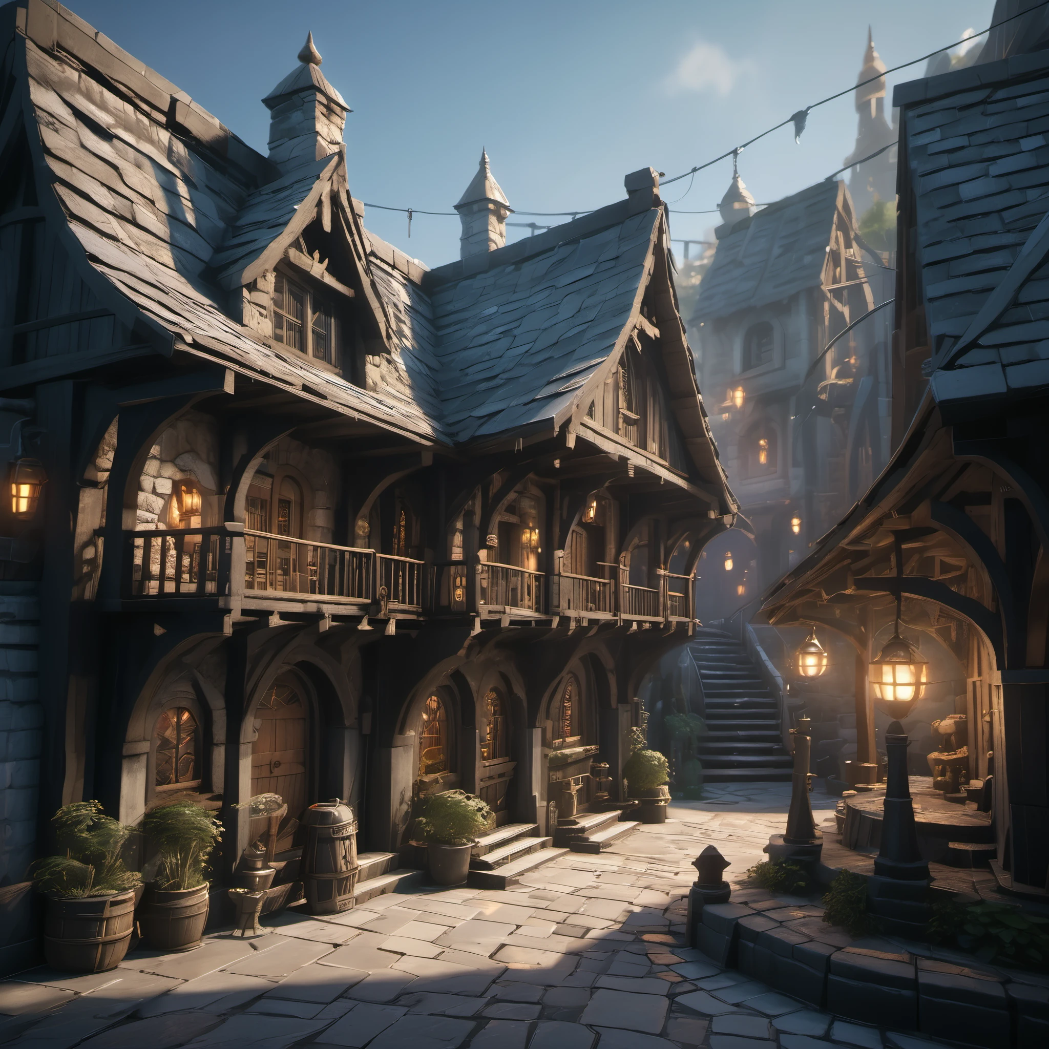 Rich details，Dungeons and Dragons，Isometric architecture，blacksmith shop，depth of field，Overclocked renderer，movie lighting，Ultra-fine，super detailed，CG art，