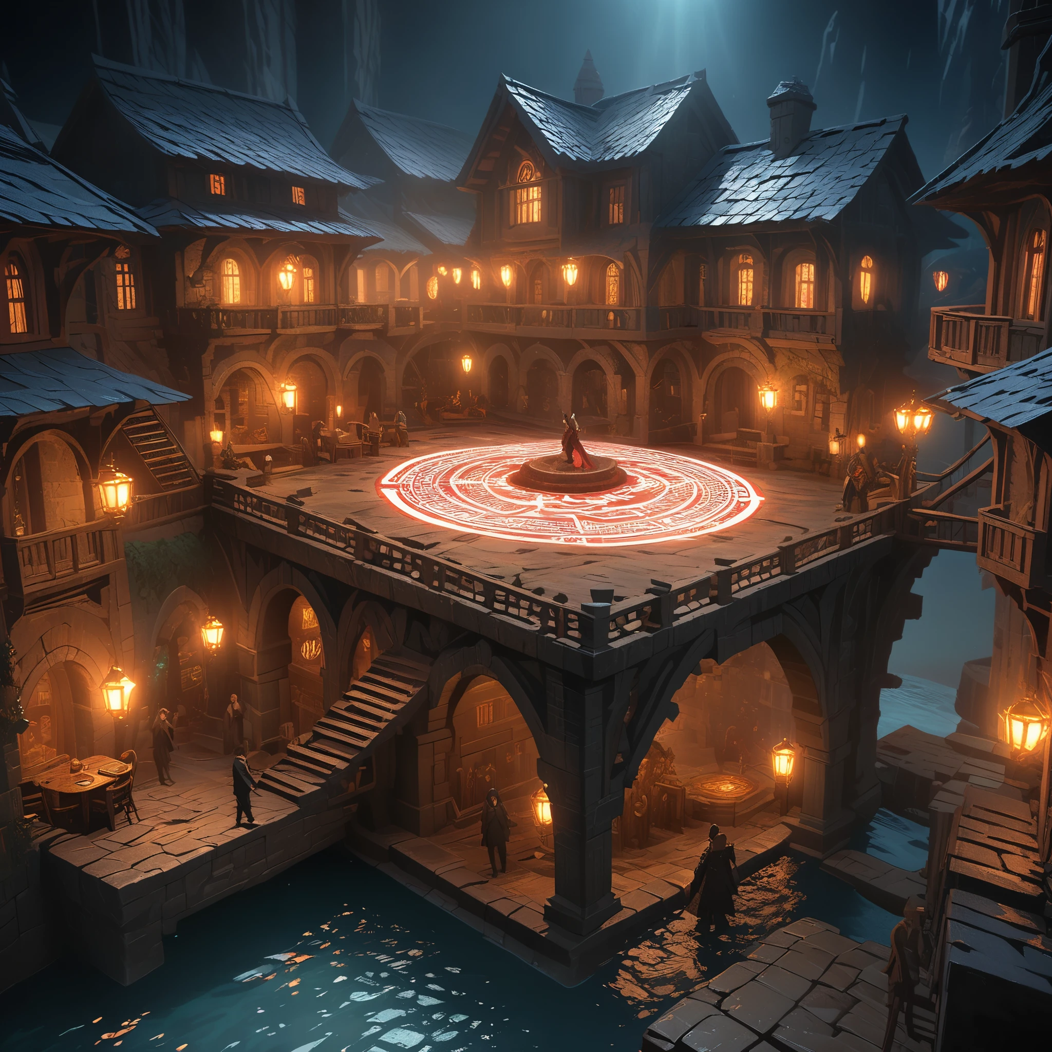 Rich details，Dungeons and Dragons，Isometric architecture，Magic House，magic circle，Gorgeous magic，Glowing special effects，depth of field，Overclocked renderer，movie lighting，Ultra-fine，super detailed，CG art，