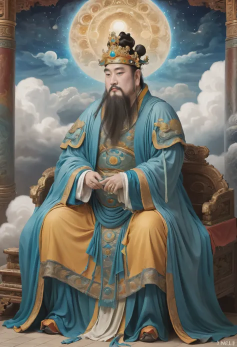 (masterpiece, best quality:1.2), yongle_style,1man,cloud,celestial crown