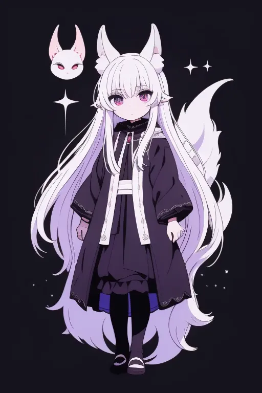 ((mastanime character dressed in black and purple with white hair and horns, anime character; (((full body art))), anime full bo...