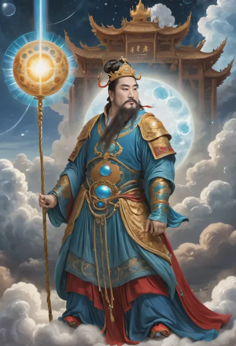 (masterpiece, best quality:1.2), yongle_style,1man,cloud,celestial crown,animated