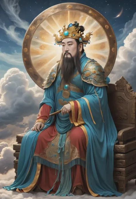 (masterpiece, best quality:1.2), yongle_style,1man,cloud,celestial crown,animated