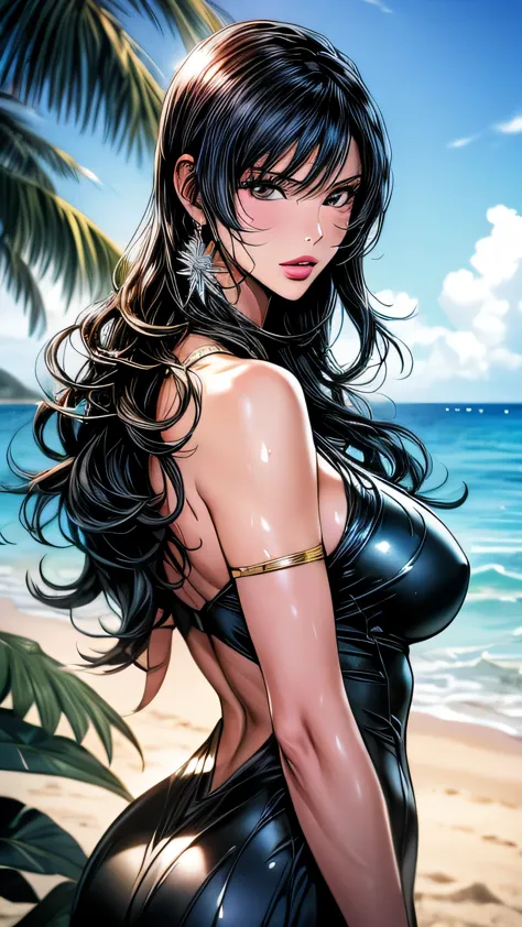 1 girl (master piece:1.2) (detailed:1.2) (highest quality:1.1) (shiny hair) (shiny skin), Nico Robin V2, movie lighting, (wet sk...