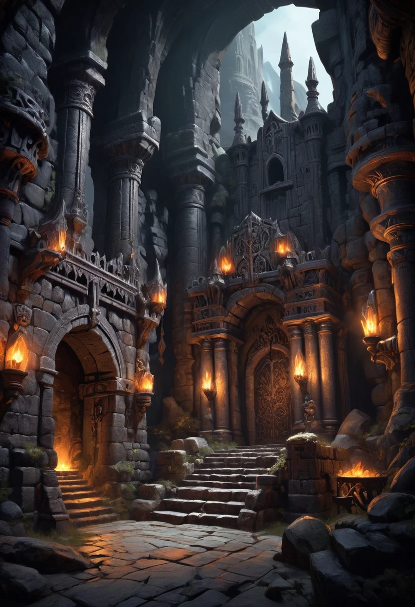 Adventure Story of Mages and Barbarians, dark Dungeon, masterpiece, best quality, perfect composition, very aesthetic, absurdres, ultra-detailed, intricate details, Professional, official art, Representative work