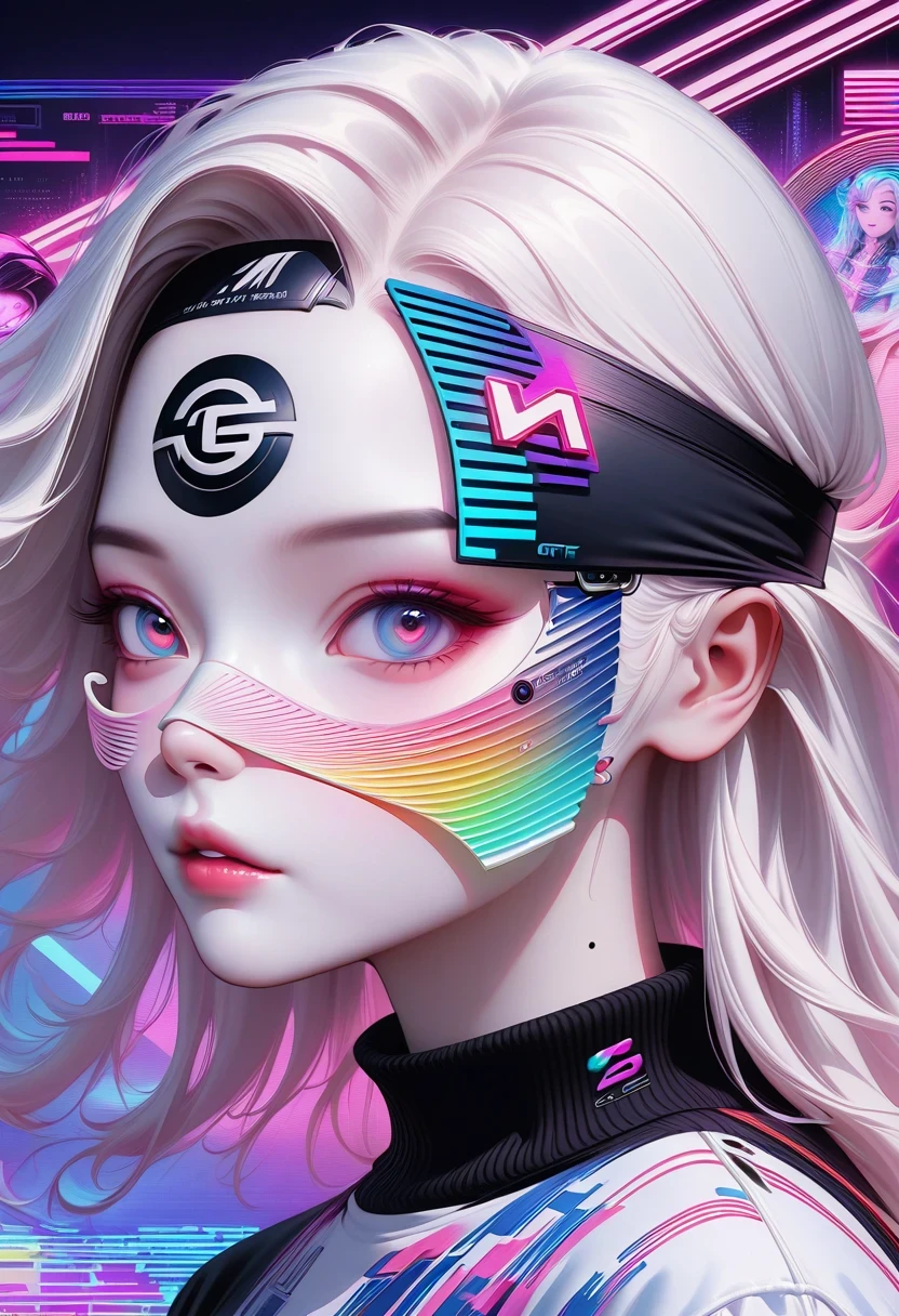 Close-up of person wearing headband, The art of math inspired by Yanjun Cheng, Douban, The art of math, Vibrant fan art, Lofi portrait, guweiz style artwork, new vapor wave, colorful numbers, Internet aesthetics, kpop idol portrait, yanjun chengt, Digital animation illustration, NFT portrait, Digital Cyberpunk Anime Art.