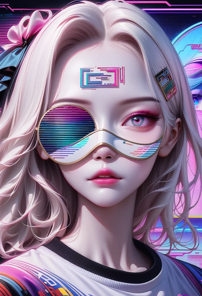 Close-up of person wearing headband, The art of math inspired by Yanjun Cheng, Douban, The art of math, Vibrant fan art, Lofi portrait, guweiz style artwork, new vapor wave, colorful numbers, Internet aesthetics, kpop idol portrait, yanjun chengt, Digital animation illustration, NFT portrait, Digital Cyberpunk Anime Art.