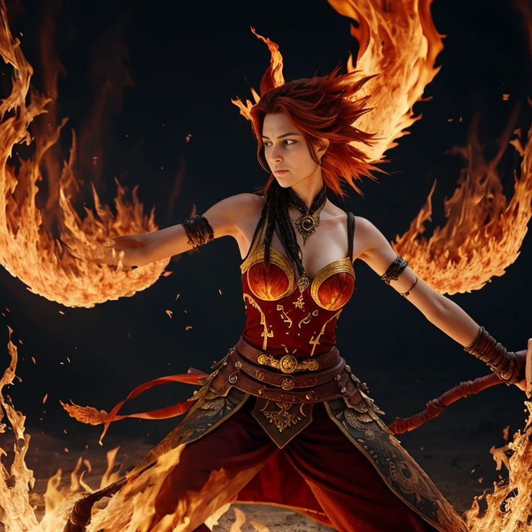 Powerful warrior channeling fiery flames