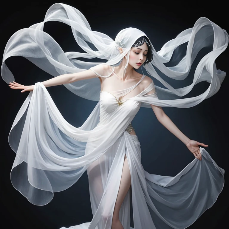Ethereal dancer with long veils moving through the air