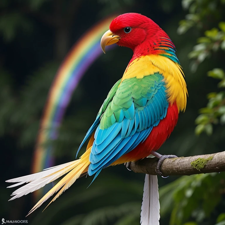A fantastic bird with long rainbow feathers