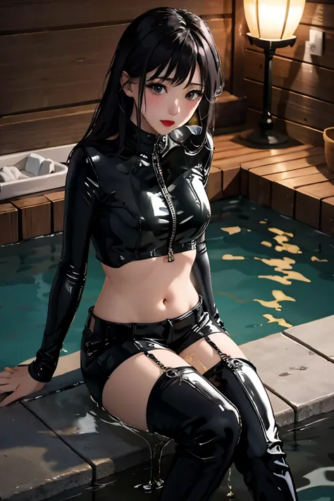 anime, best quality, high quality, highres, beautiful women, high detail, good lighting, lewd, hentai, (((black leather catsuit ...