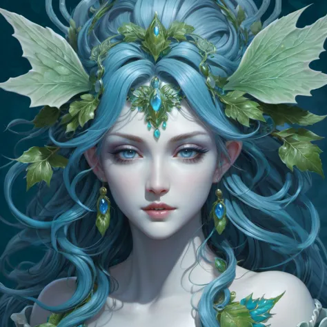 dungeons & dragons, aesthetic, dungeons and dragons, character portrait of a friendly dryad mister in a modest and ornate blue-g...