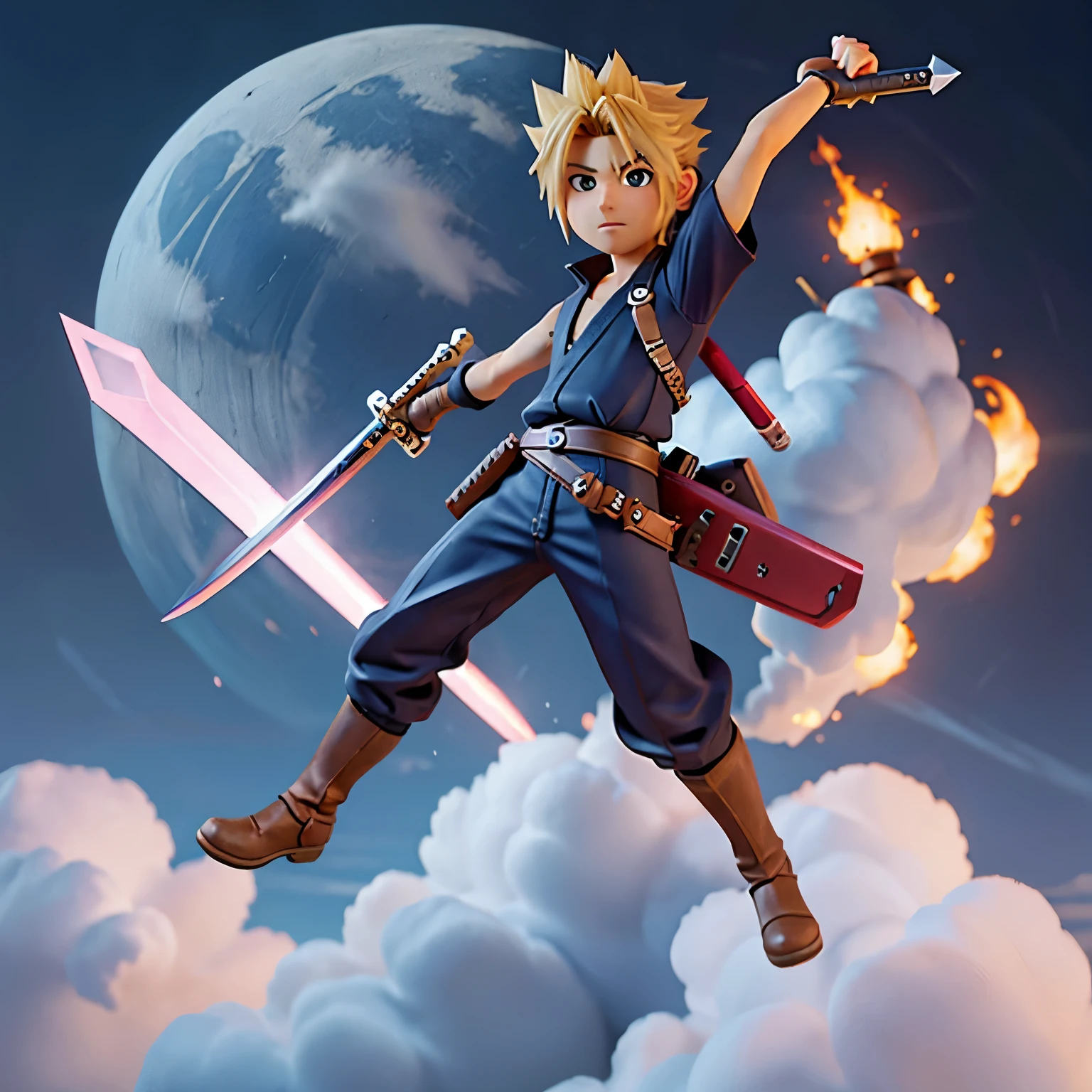 Cloud Strife sosteniendo la Espada Destructora