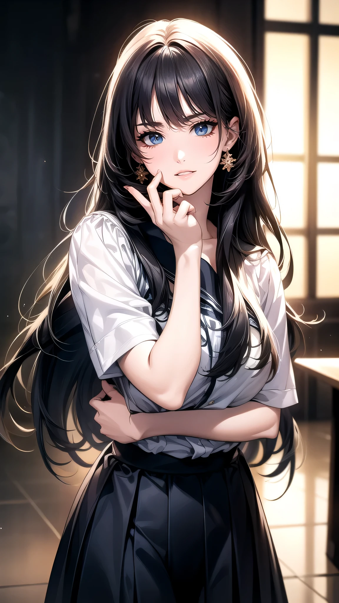 high school girl,(random place),(random pose),(long straight hair),(Highest image quality, (8K), Ultra-realistic, Best Quality, High quality, High Definition, high quality texture, high detailing, Beautiful detailed, fine detailed, extremely details CG, Detailed texture, realistic representation of face, masterpiece, presence, Dynamic, Bold)